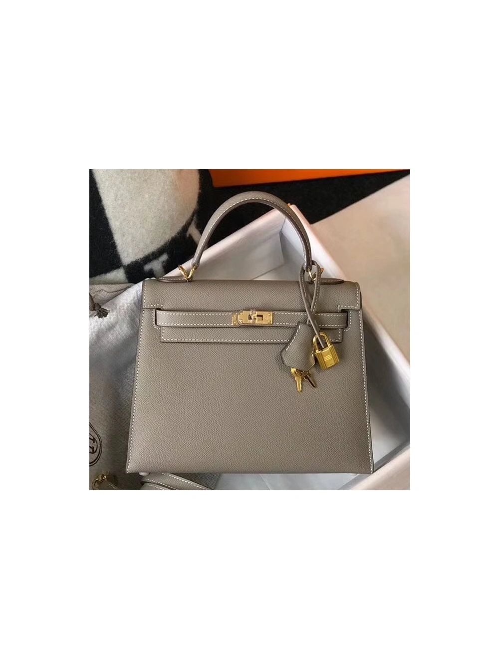 Hermes Kelly 25cm Sellier Bag In Gris Asphalt Epsom Leather