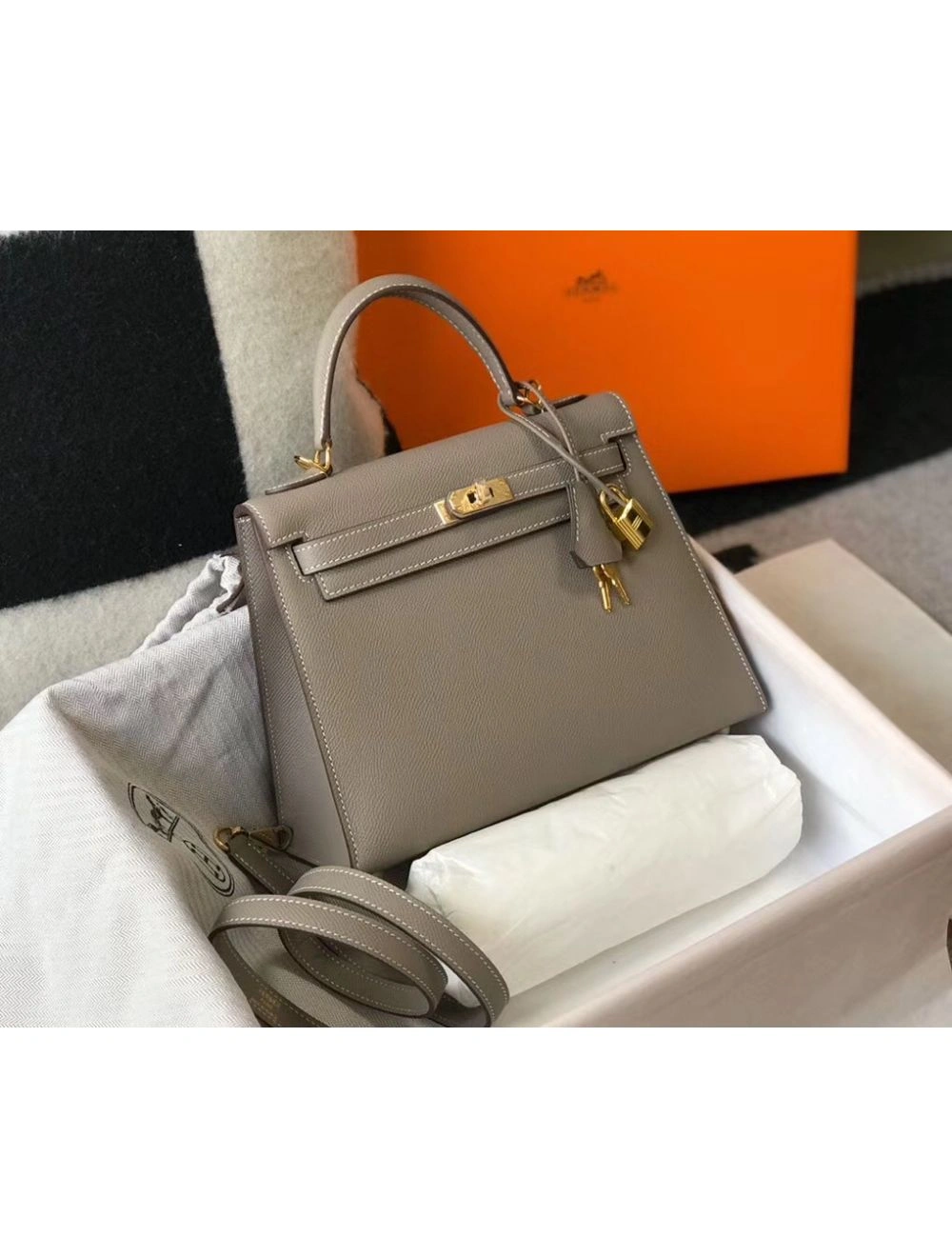Hermes Kelly 25cm Sellier Bag In Gris Asphalt Epsom Leather