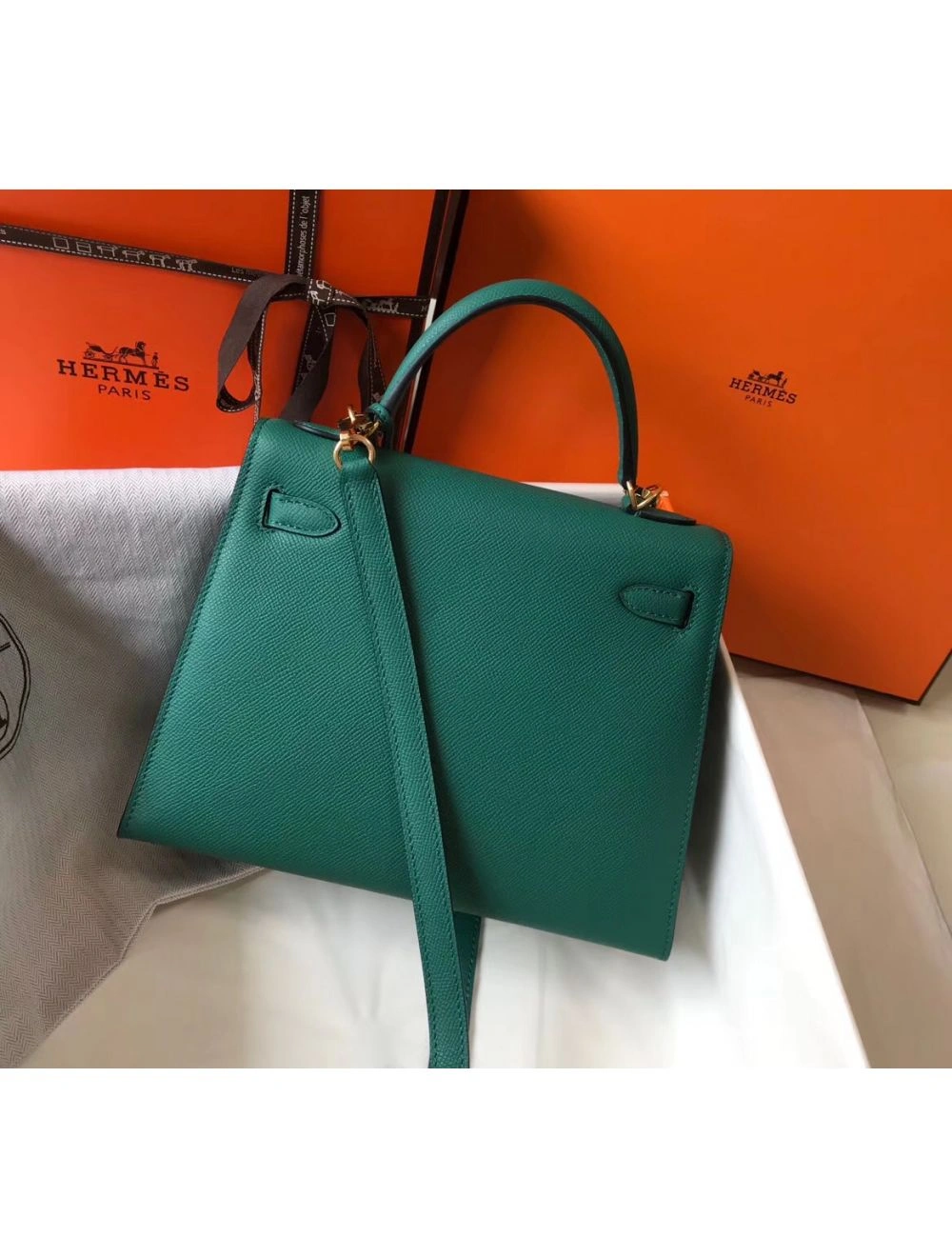 Hermes Kelly 25cm Sellier Bag In Malachite Epsom Leather