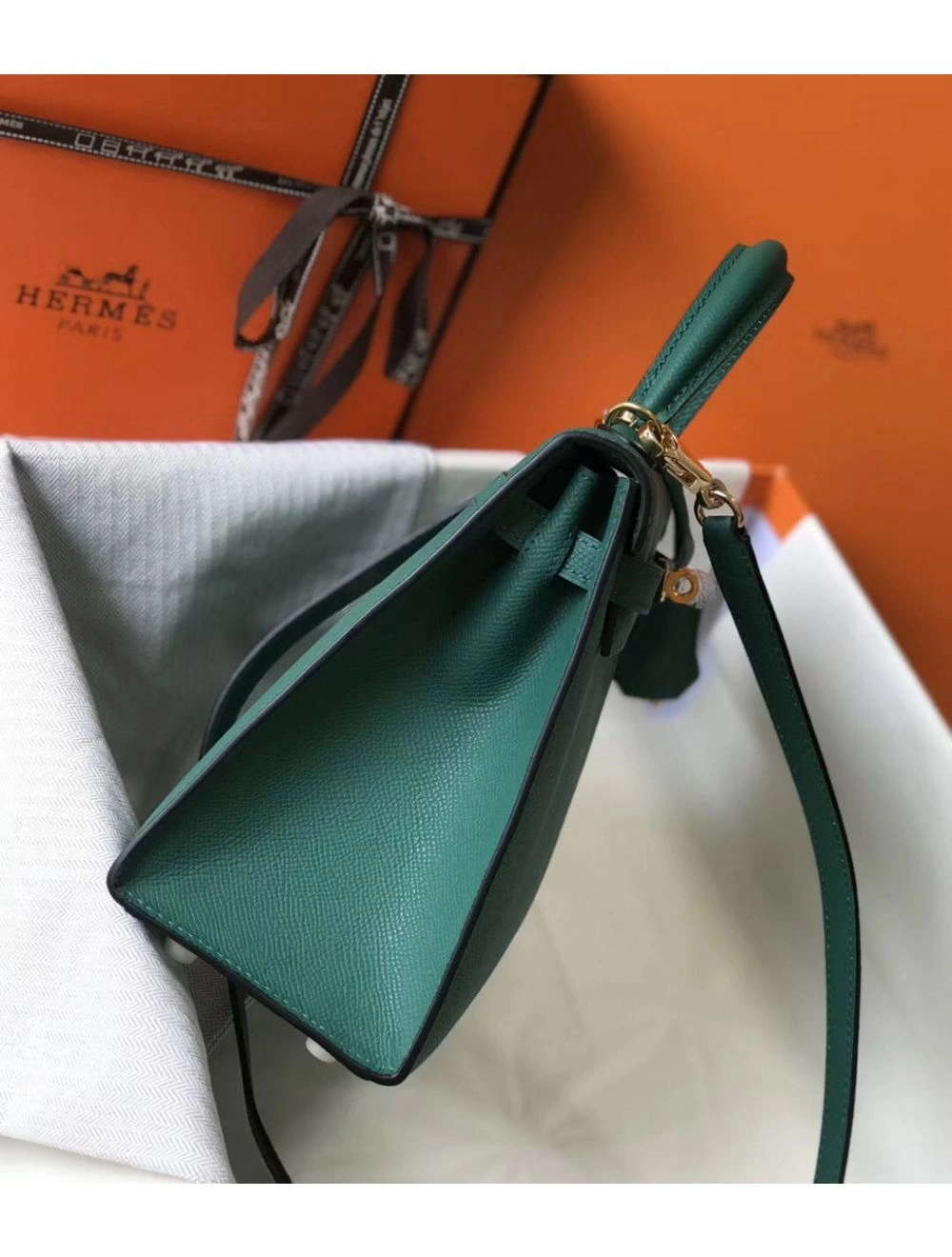 Hermes Kelly 25cm Sellier Bag In Malachite Epsom Leather