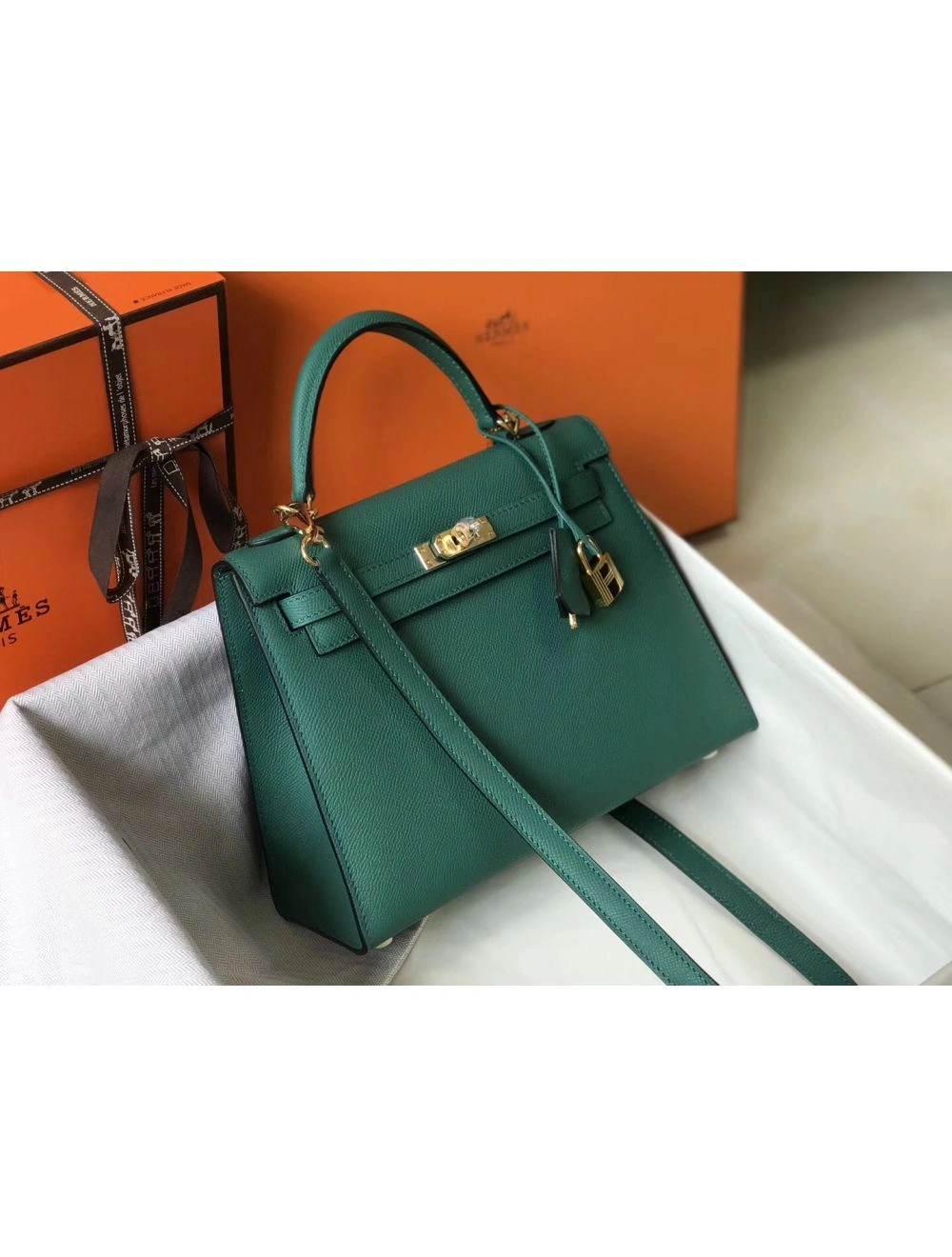 Hermes Kelly 25cm Sellier Bag In Malachite Epsom Leather