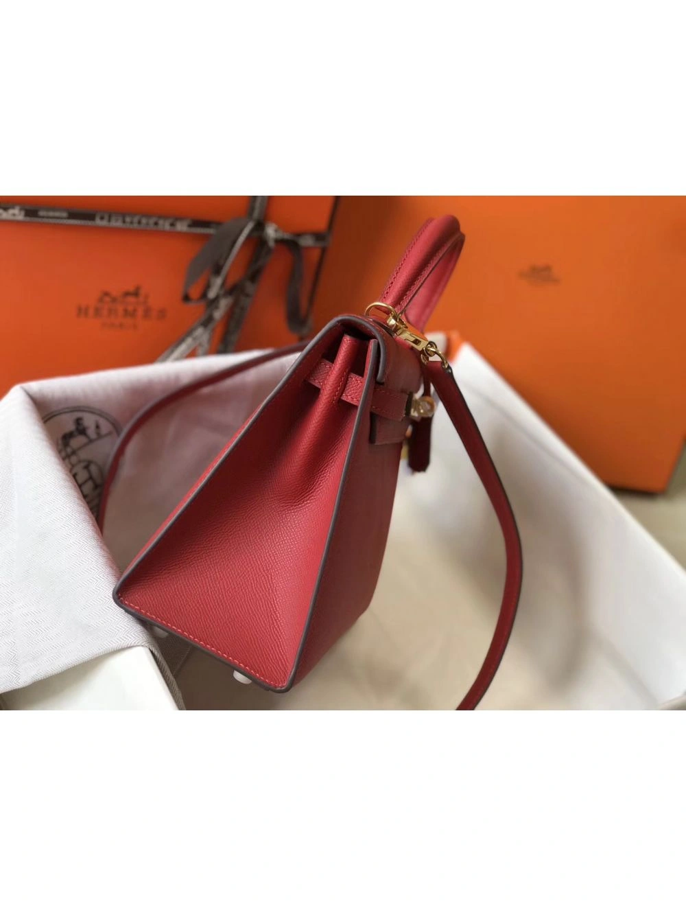Hermes Kelly 25cm Sellier Bag In Red Epsom Leather