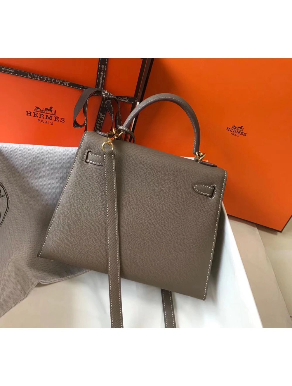 Hermes Kelly 25cm Sellier Bag In Taupe Epsom Leather