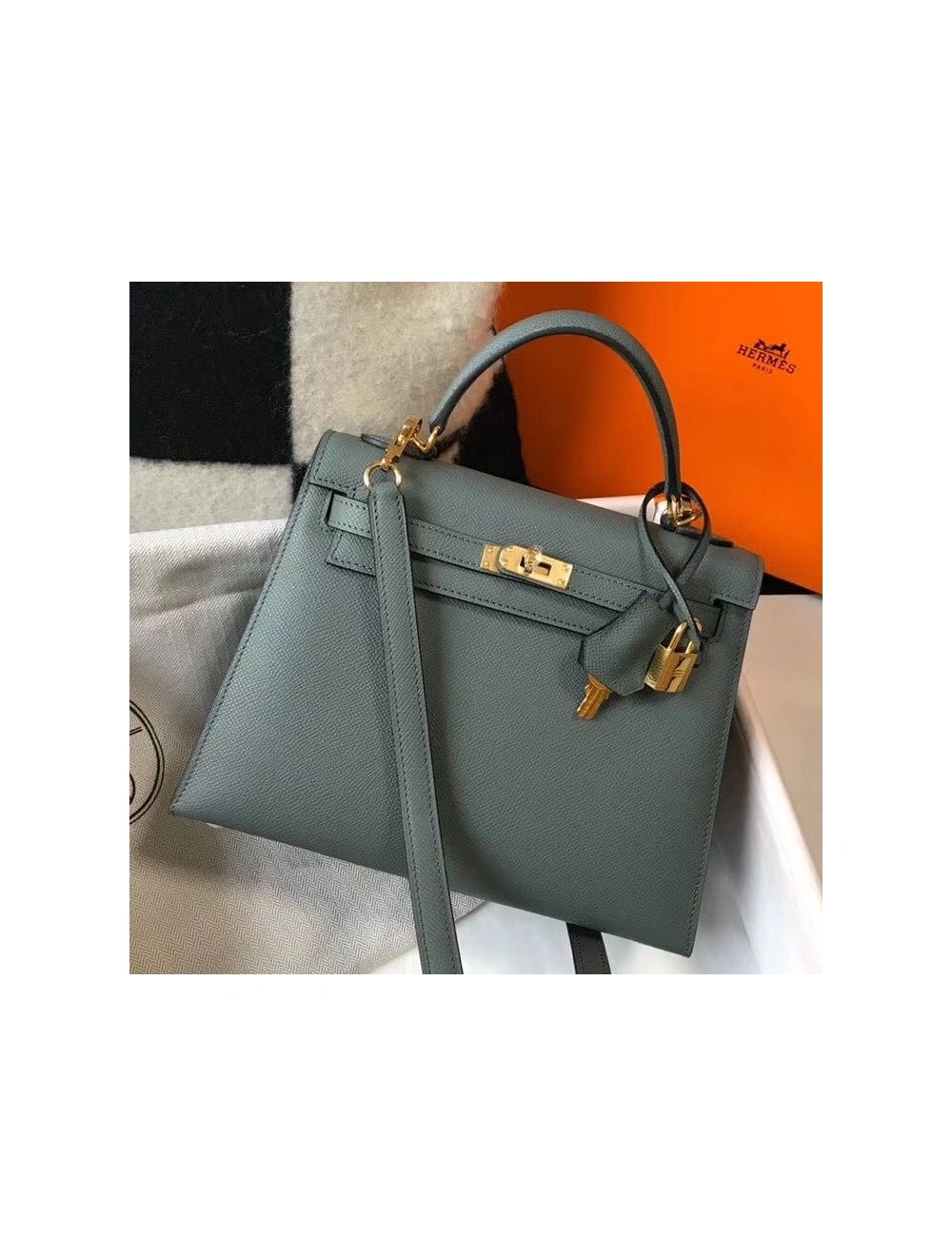 Hermes Kelly 25cm Sellier Bag In Vert Amande Epsom Leather