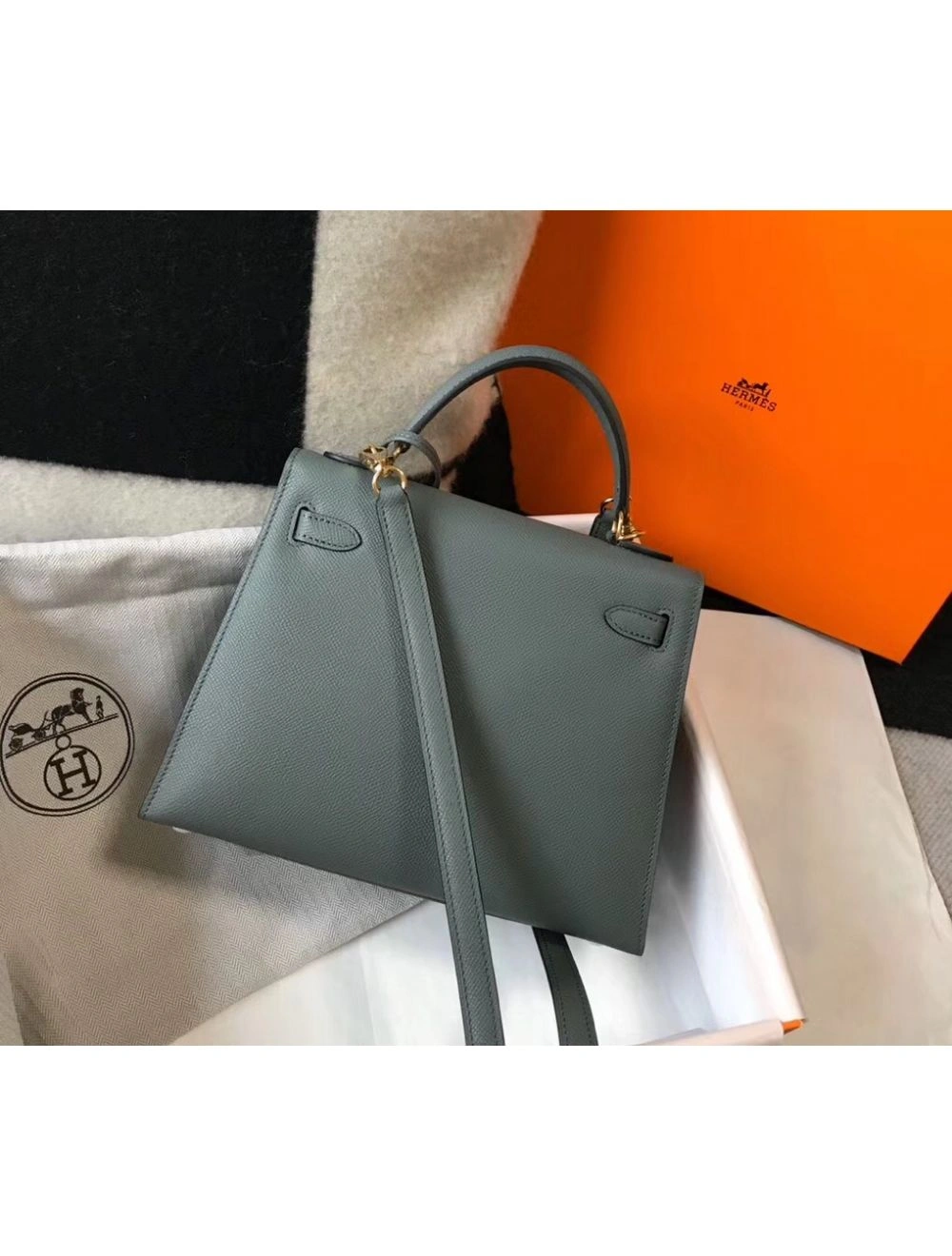 Hermes Kelly 25cm Sellier Bag In Vert Amande Epsom Leather