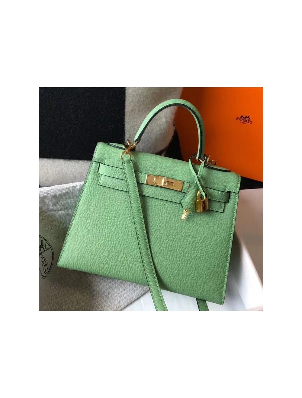 Hermes Kelly 25cm Sellier Bag In Vert Criquet Epsom Leather