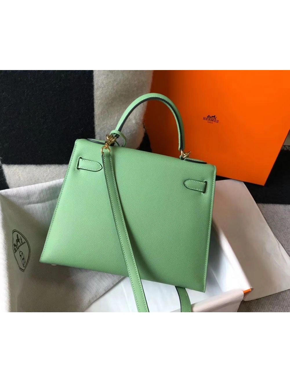 Hermes Kelly 25cm Sellier Bag In Vert Criquet Epsom Leather