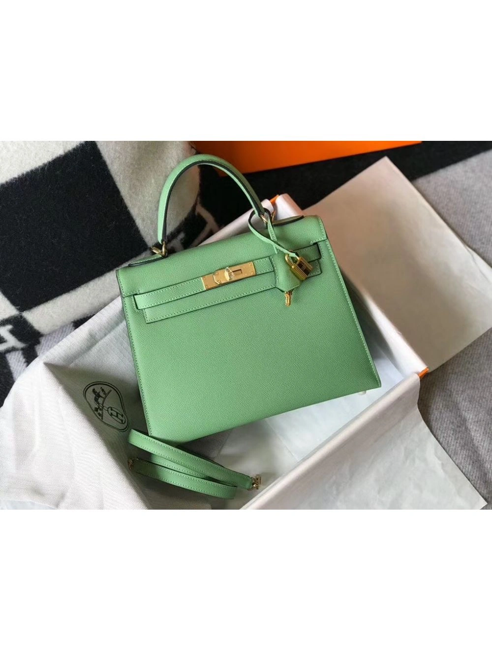 Hermes Kelly 25cm Sellier Bag In Vert Criquet Epsom Leather