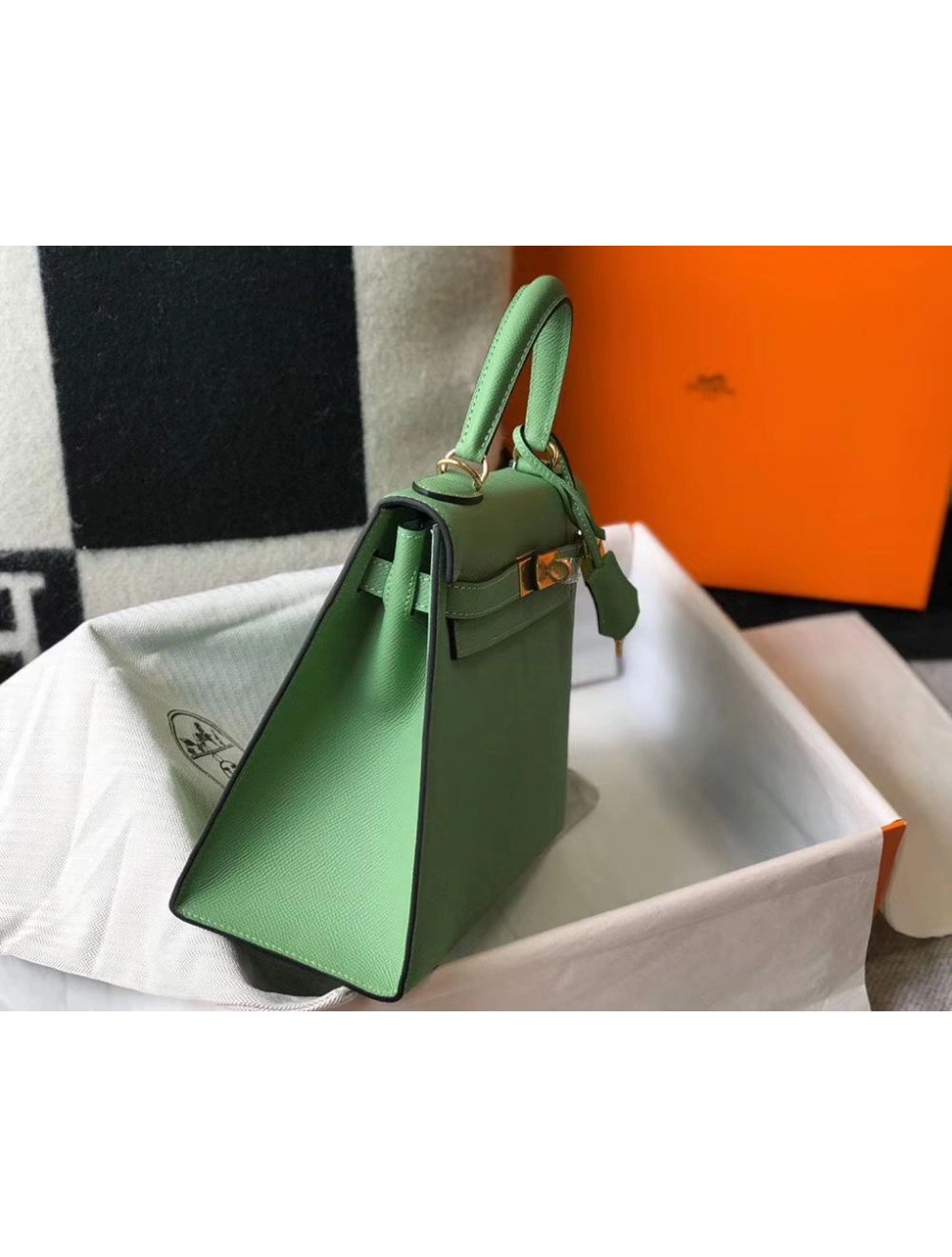 Hermes Kelly 25cm Sellier Bag In Vert Criquet Epsom Leather