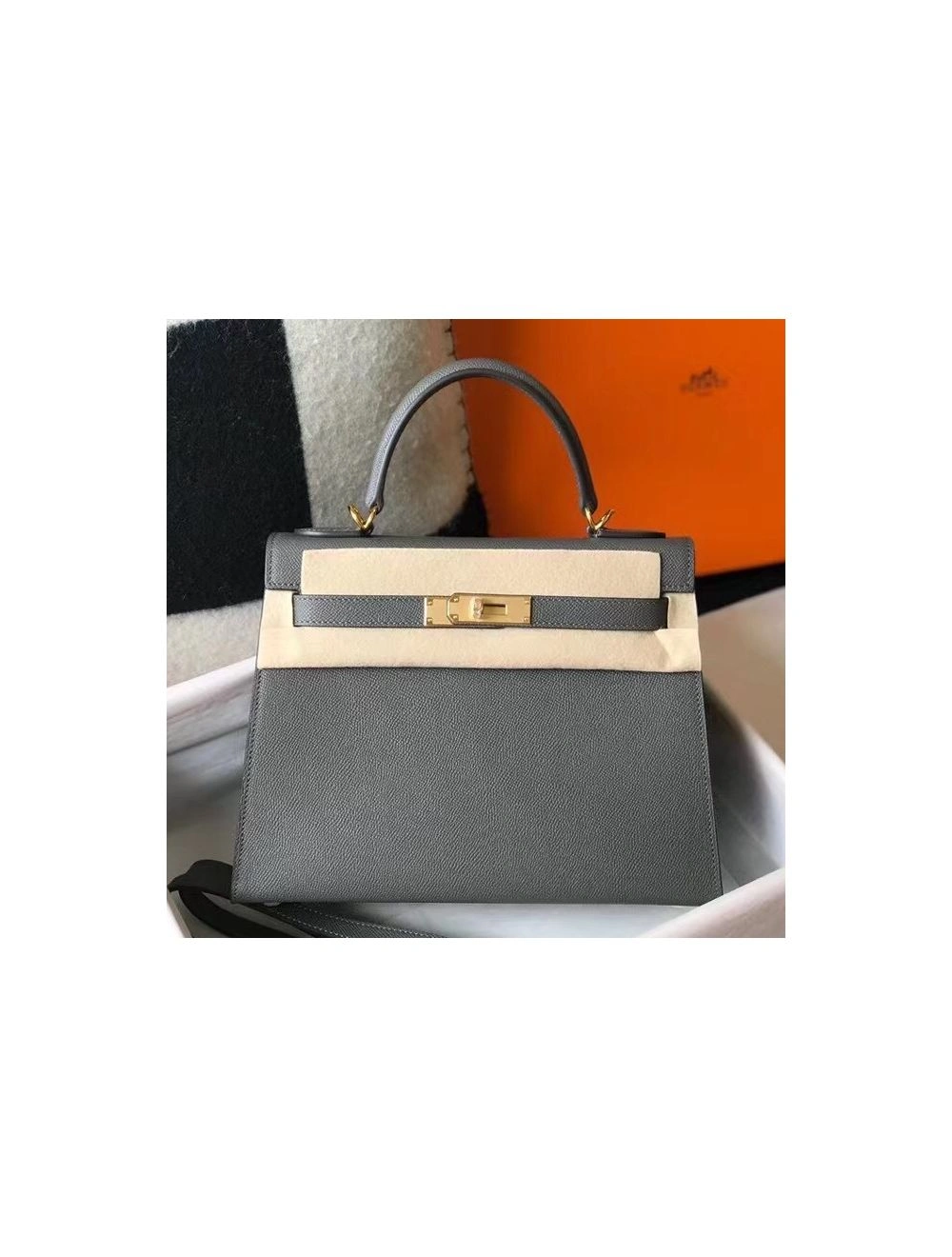 Hermes Kelly 28cm Bag In Ardoise Epsom Leather GHW