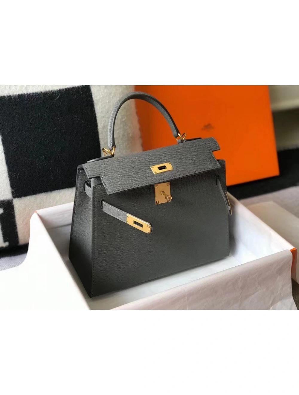 Hermes Kelly 28cm Bag In Ardoise Epsom Leather GHW