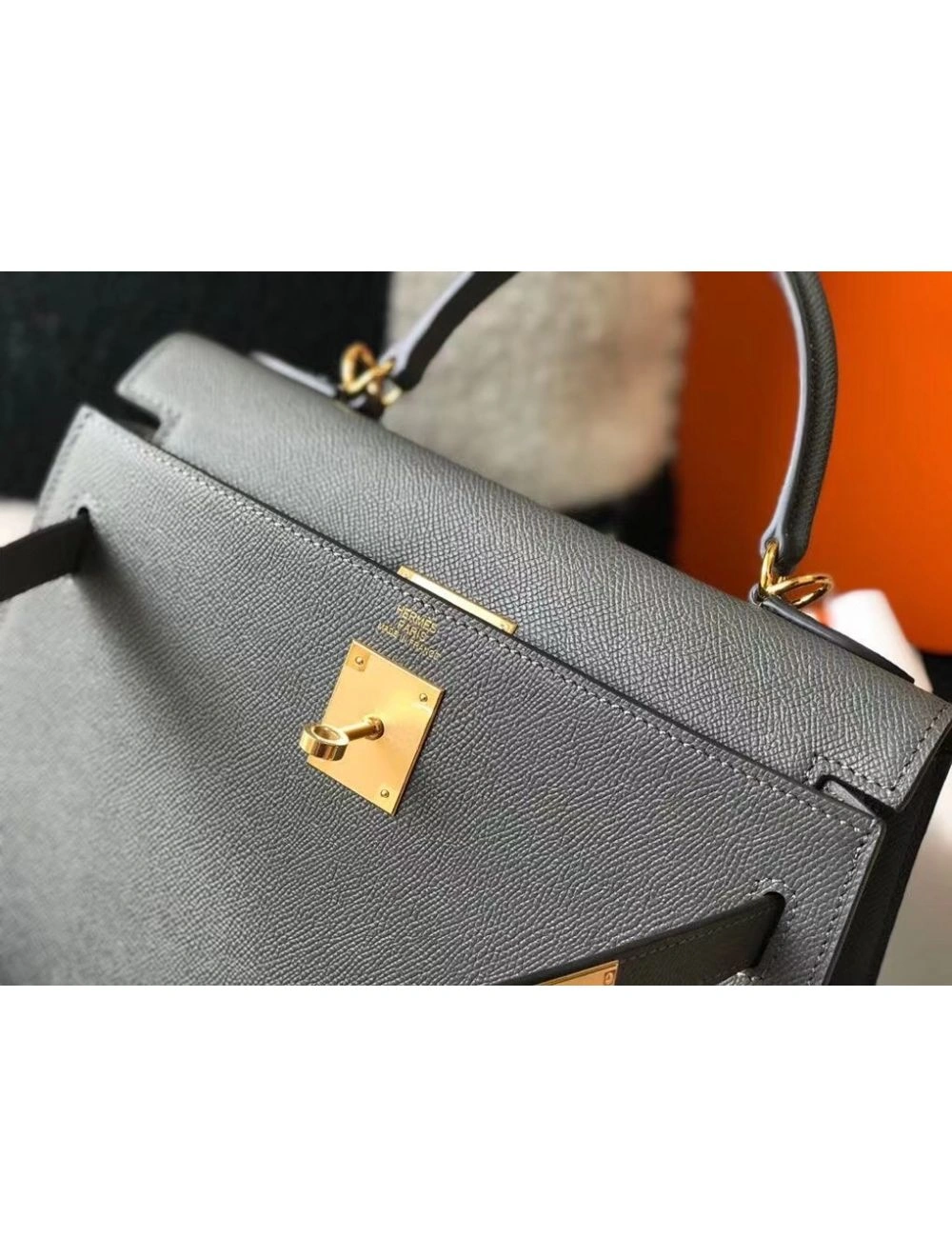 Hermes Kelly 28cm Bag In Ardoise Epsom Leather GHW
