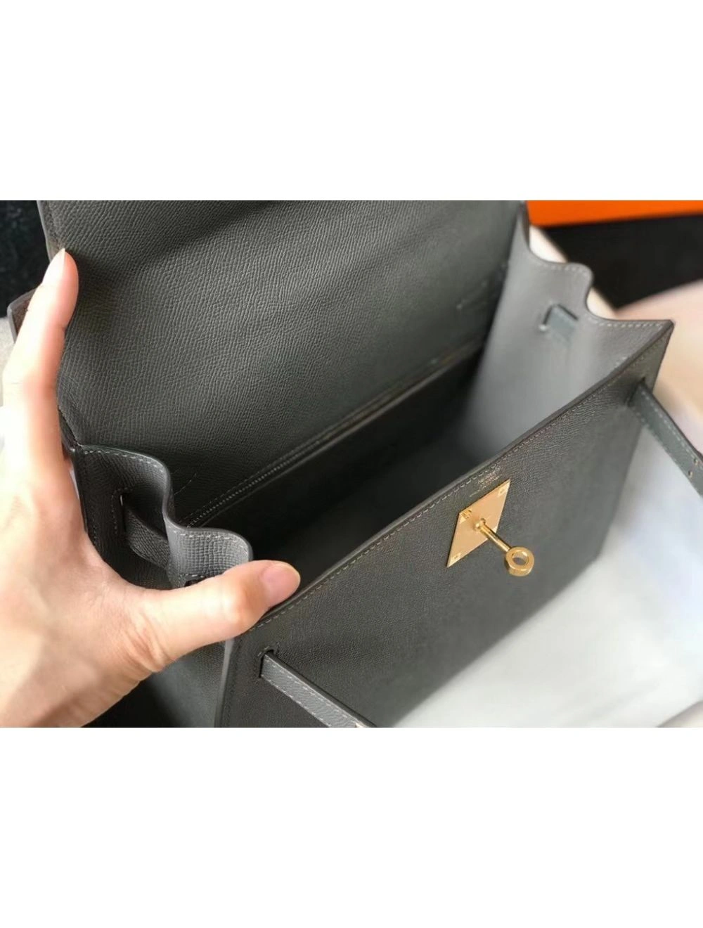 Hermes Kelly 28cm Bag In Ardoise Epsom Leather GHW
