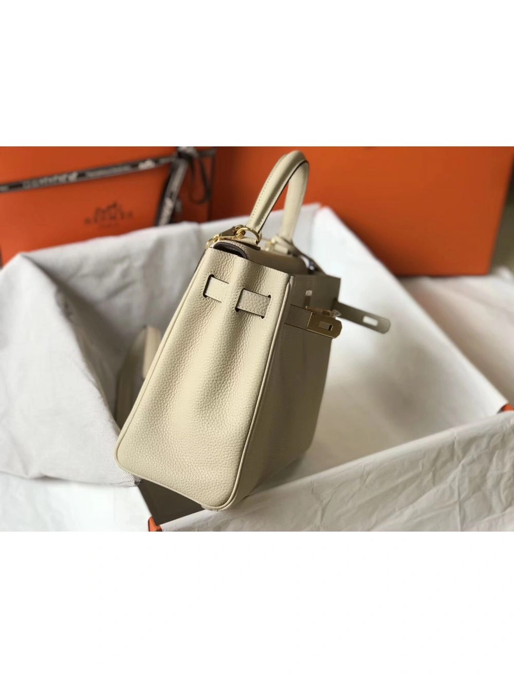 Hermes Kelly 28cm Bag In Beton Clemence Leather GHW