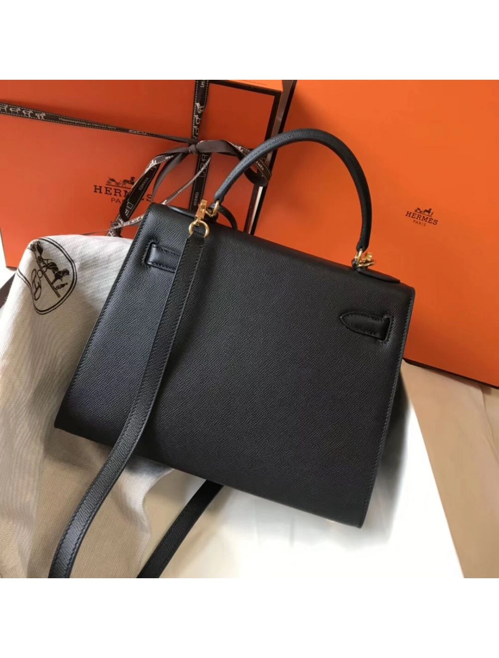 Hermes Kelly 28cm Bag In Black Epsom Leather GHW