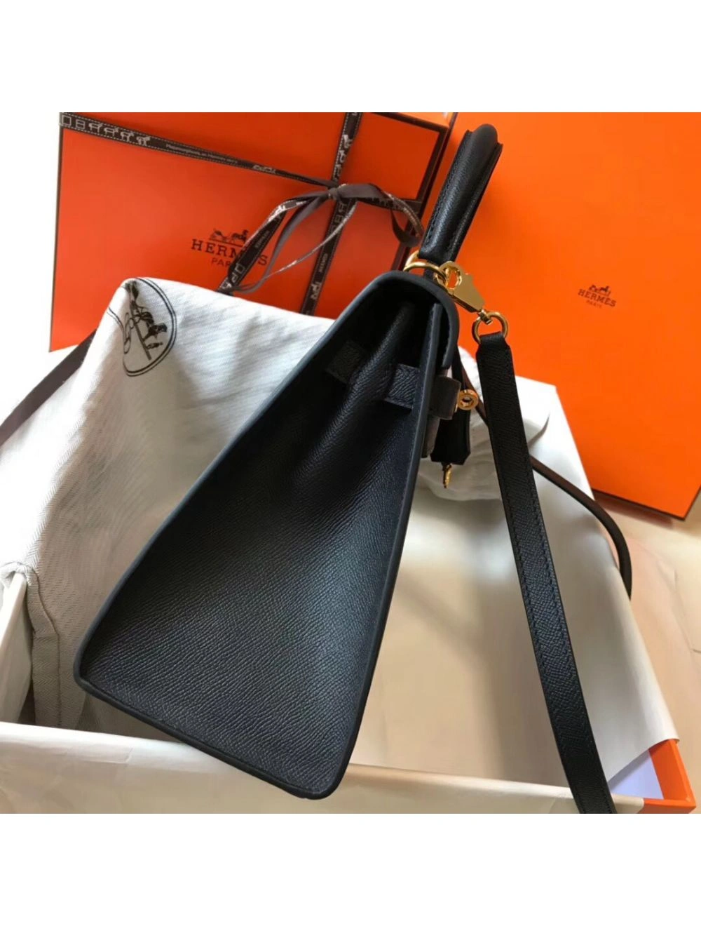 Hermes Kelly 28cm Bag In Black Epsom Leather GHW