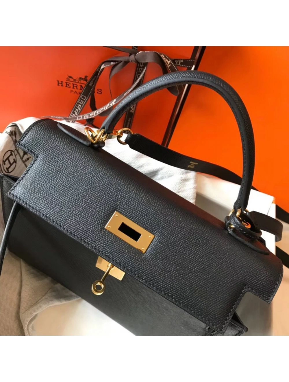 Hermes Kelly 28cm Bag In Black Epsom Leather GHW