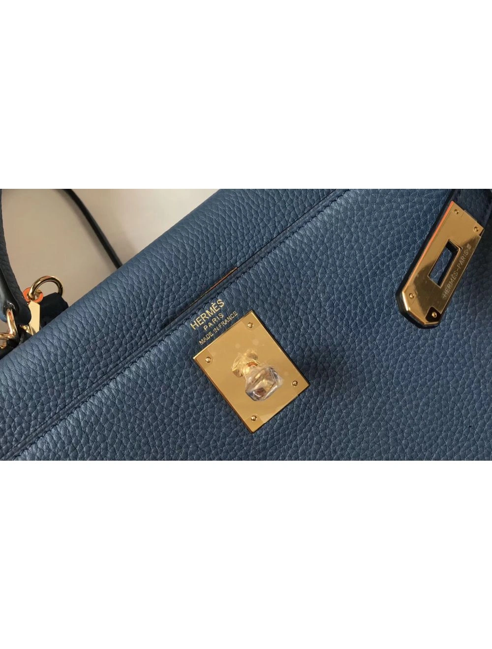 Hermes Kelly 28cm Bag In Blue Agate Clemence Leather GHW
