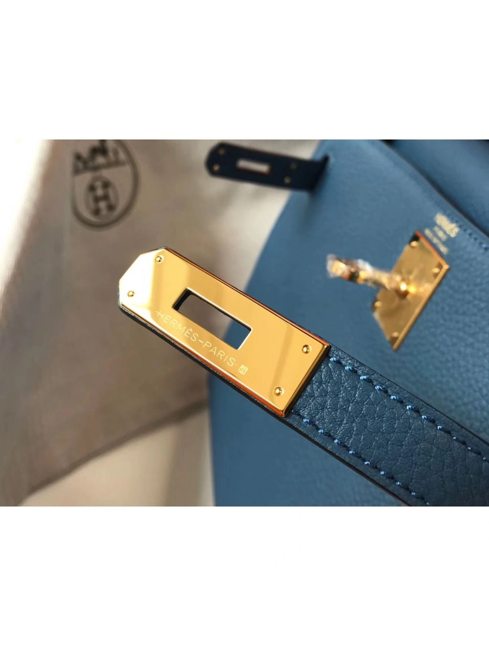 Hermes Kelly 28cm Bag In Blue Agate Clemence Leather GHW