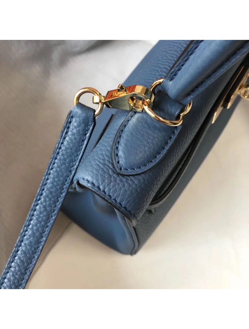 Hermes Kelly 28cm Bag In Blue Agate Clemence Leather GHW
