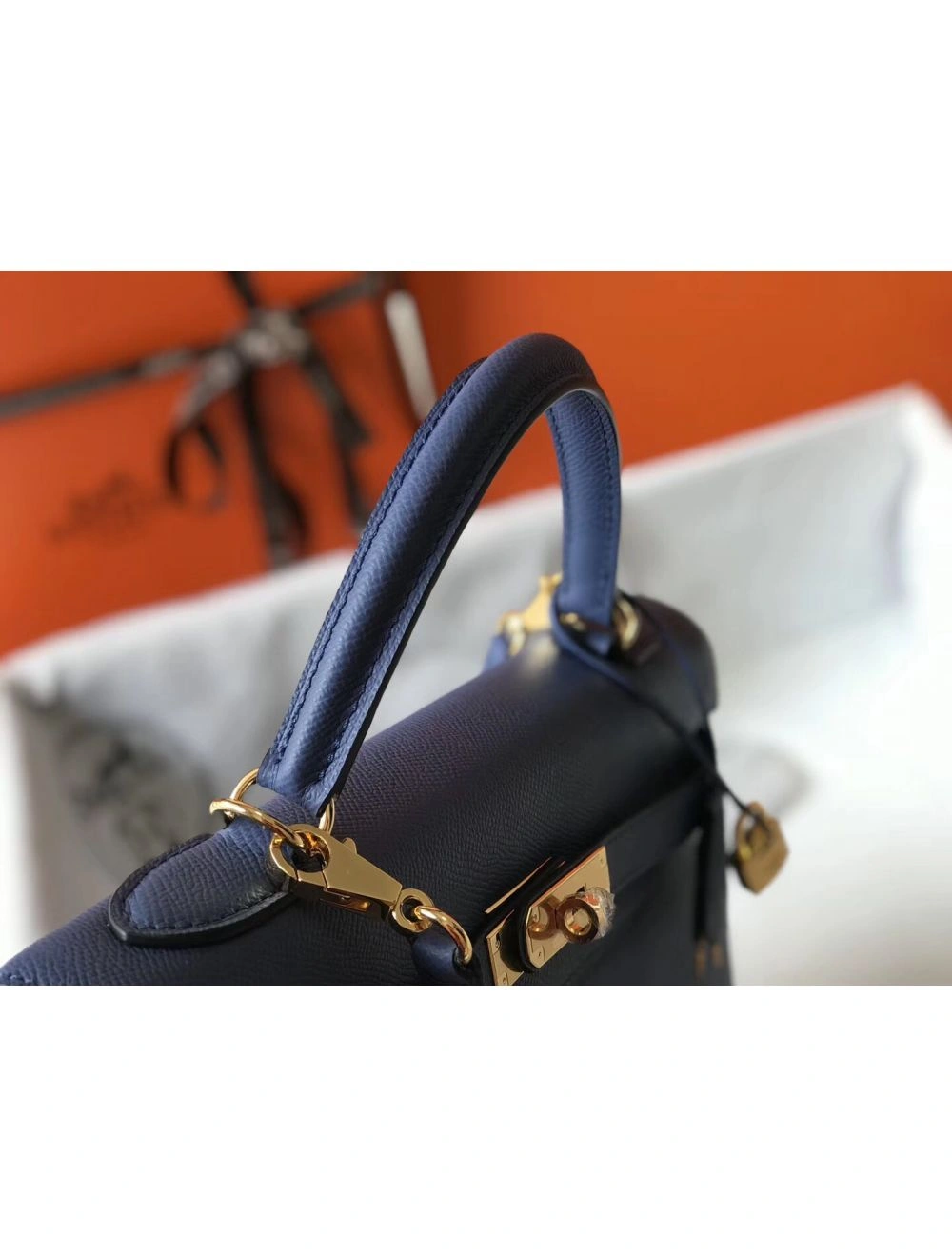 Hermes Kelly 28cm Bag In Blue Agate Epsom Leather GHW