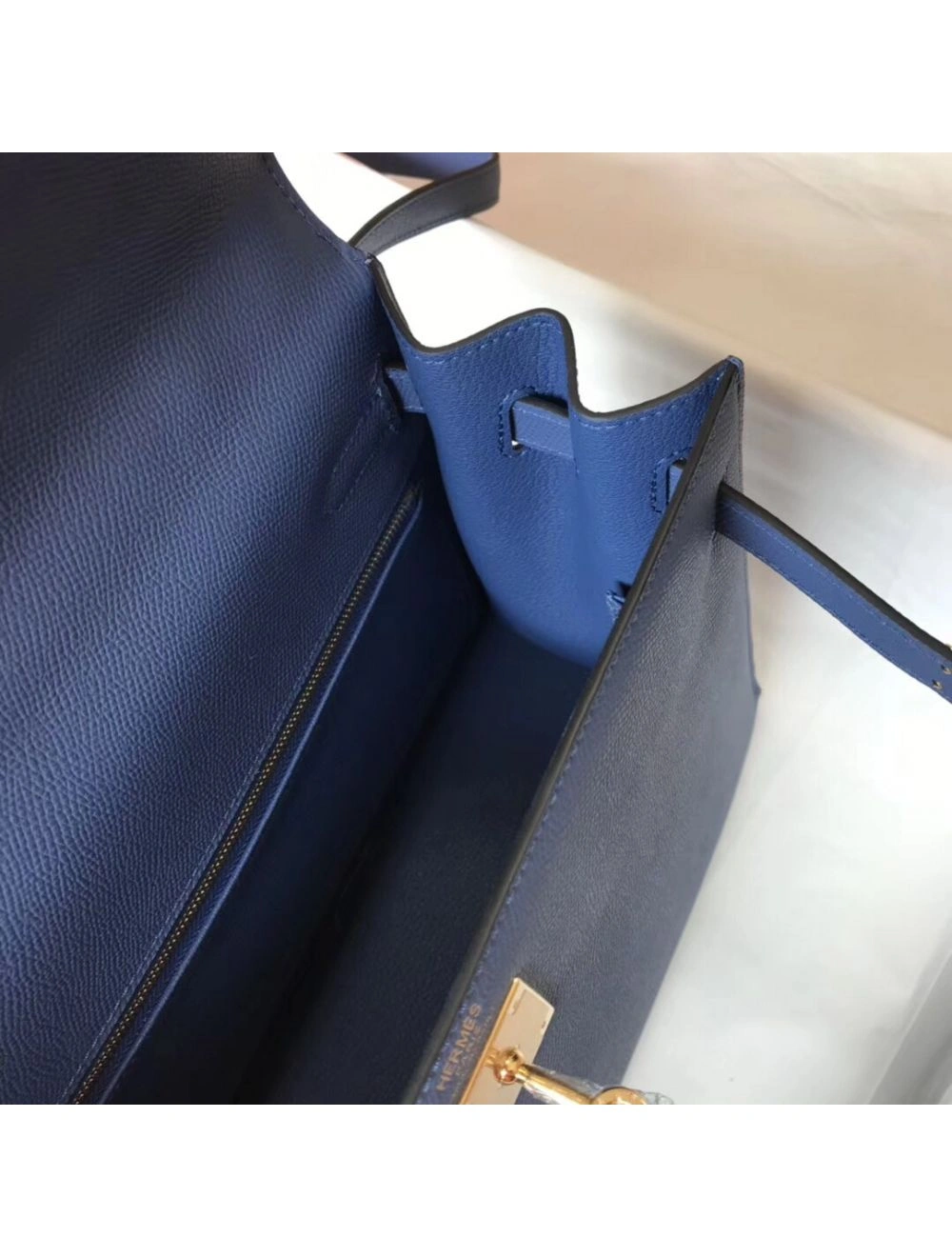 Hermes Kelly 28cm Bag In Blue Agate Epsom Leather GHW