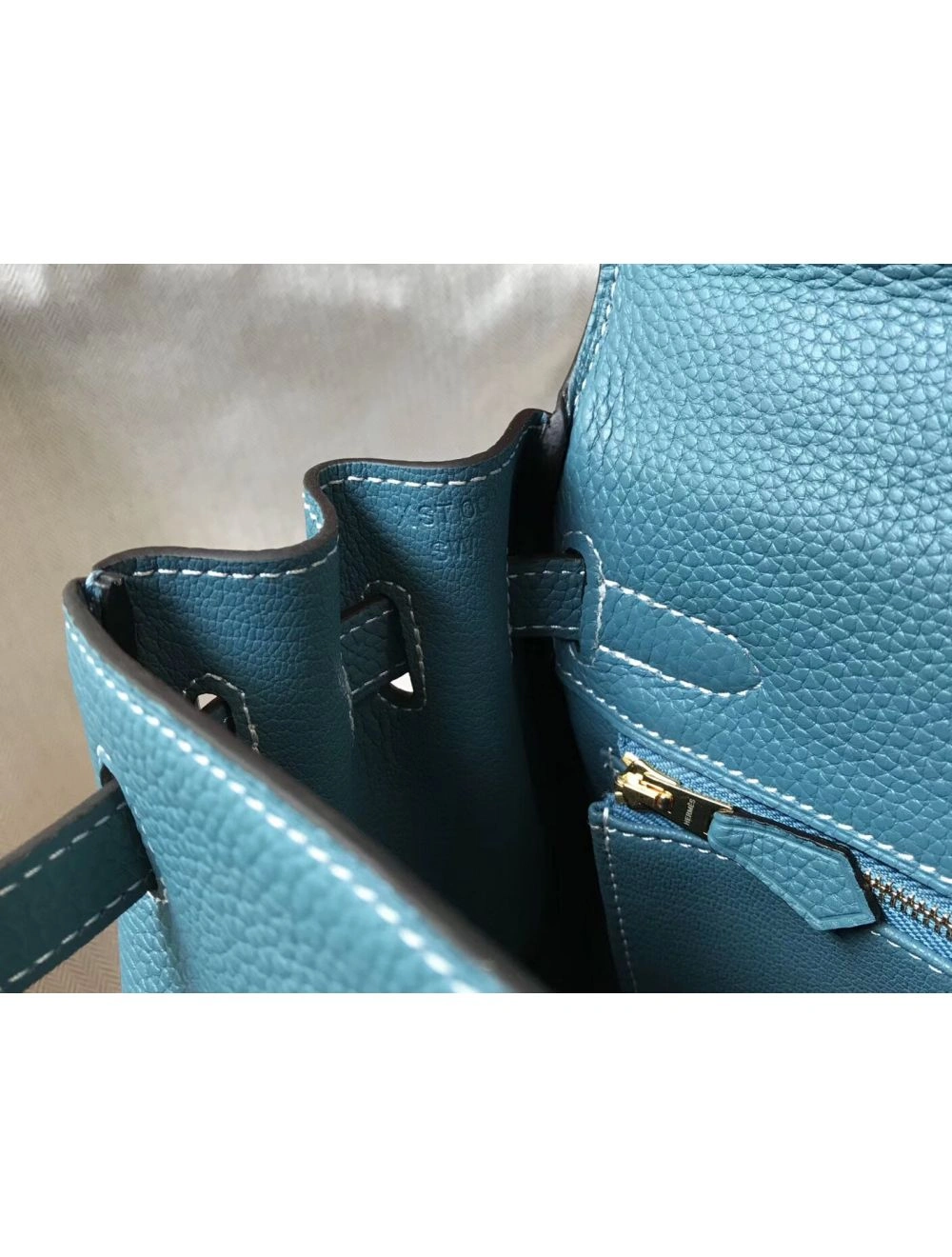Hermes Kelly 28cm Bag In Blue Jean Clemence Leather GHW