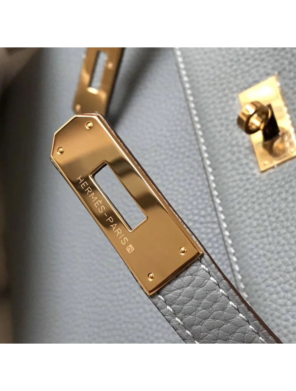 Hermes Kelly 28cm Bag In Blue Lin Clemence Leather GHW