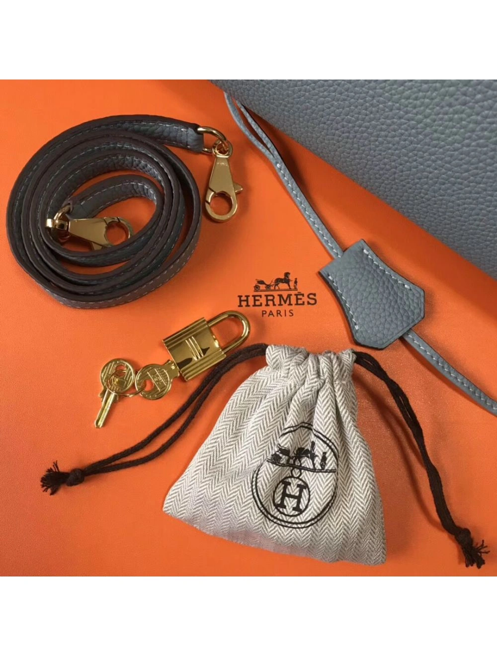 Hermes Kelly 28cm Bag In Blue Lin Clemence Leather GHW