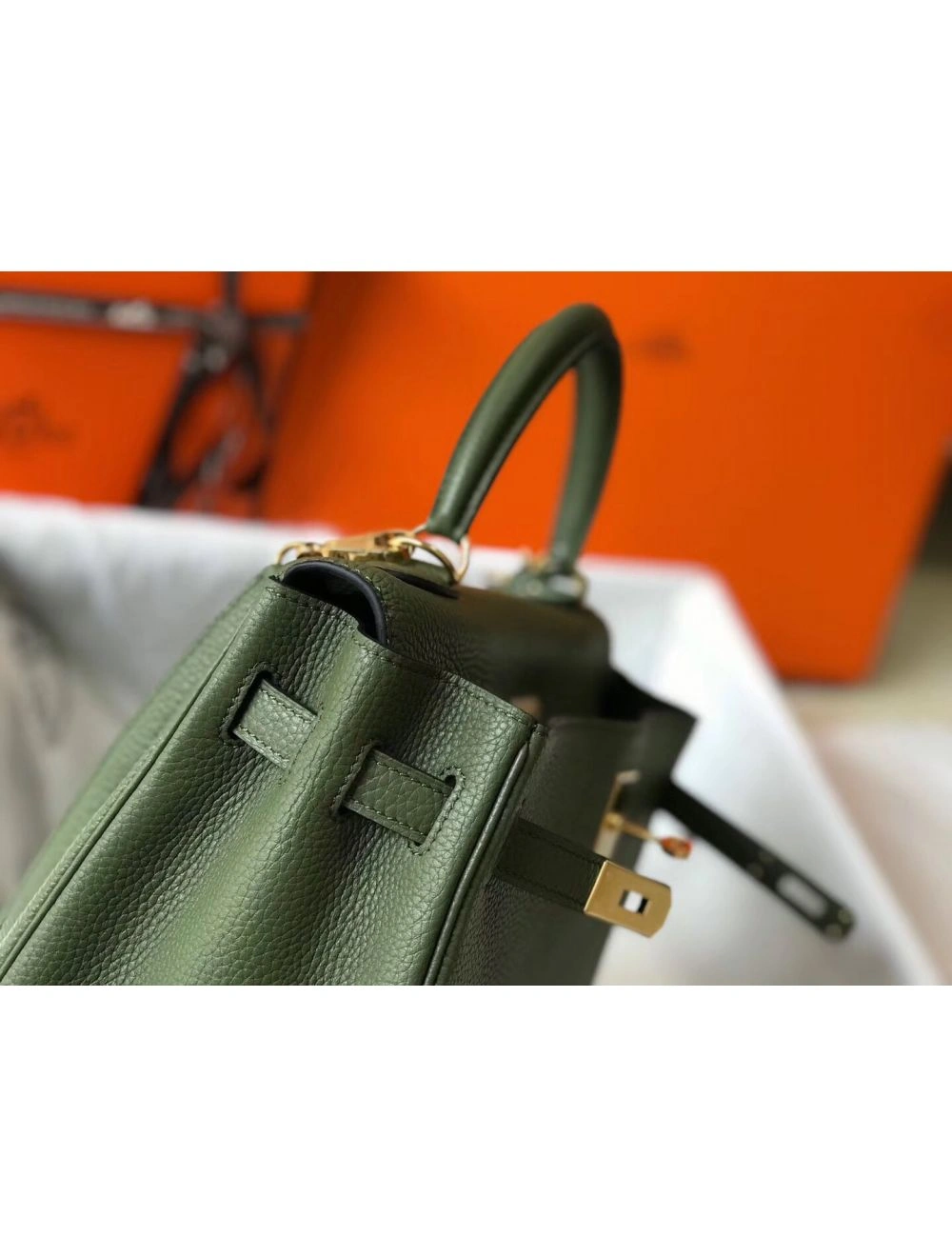 Hermes Kelly 28cm Bag In Canopee Clemence Leather GHW