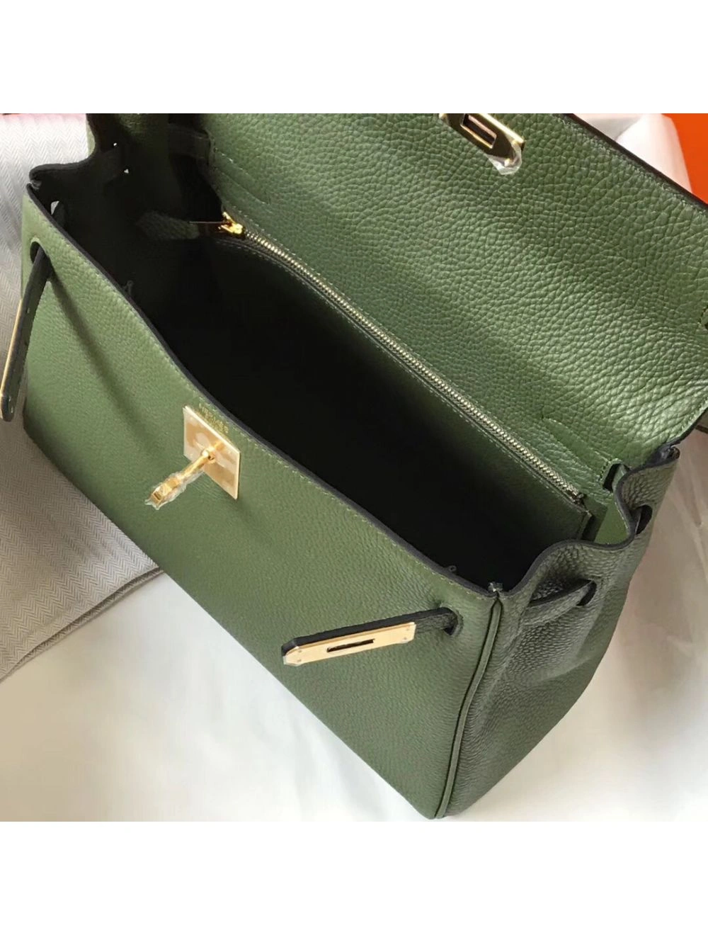 Hermes Kelly 28cm Bag In Canopee Clemence Leather GHW