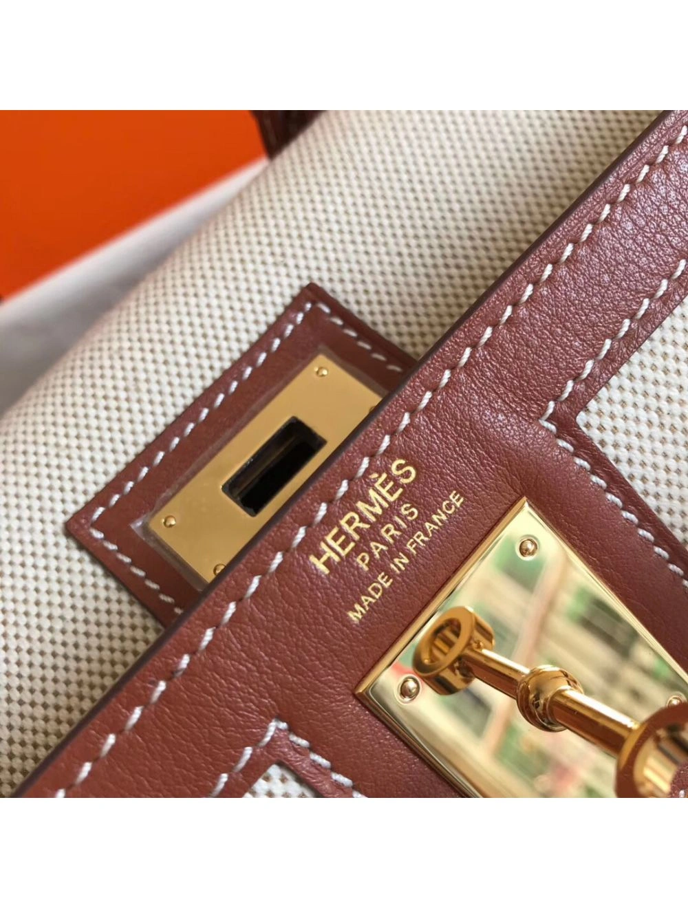 Hermes Kelly 28cm Bag In Canvas With Barenia Leather