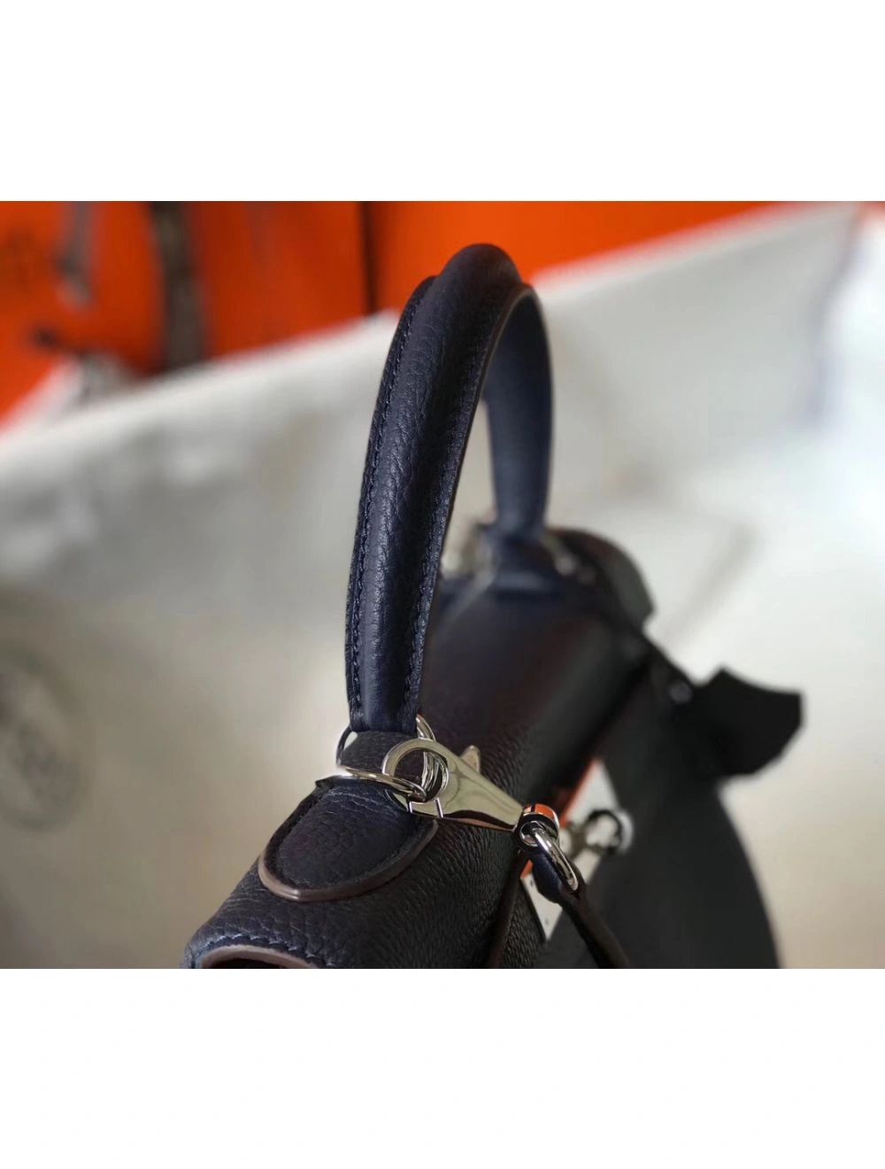 Hermes Kelly 28cm Bag In Dark Blue Clemence Leather PHW