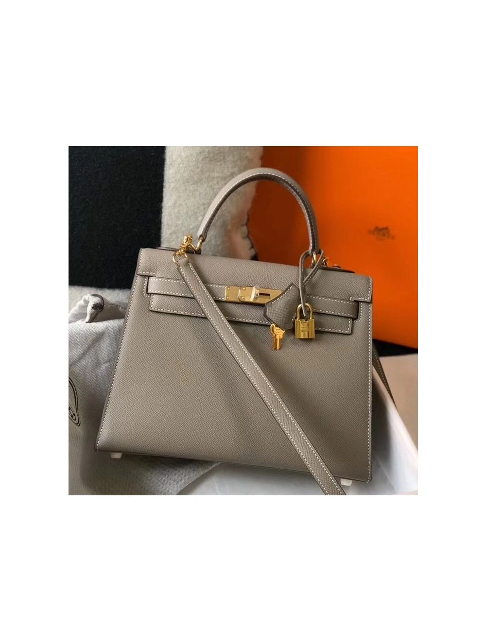 Hermes Kelly 28cm Bag In Gris Asphalt Epsom Leather GHW