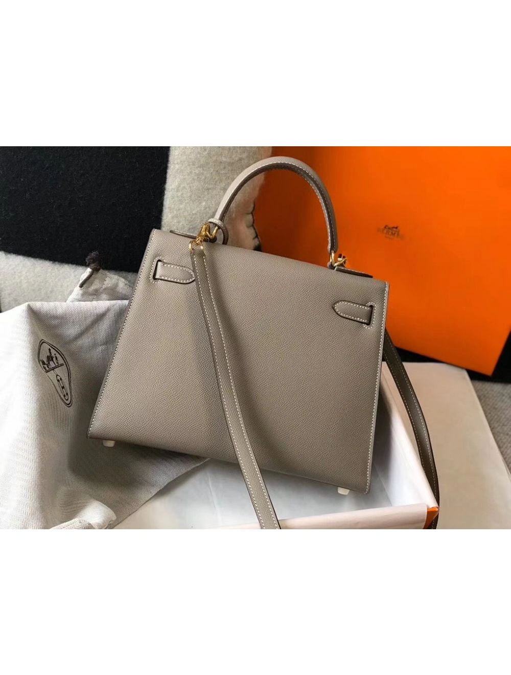 Hermes Kelly 28cm Bag In Gris Asphalt Epsom Leather GHW