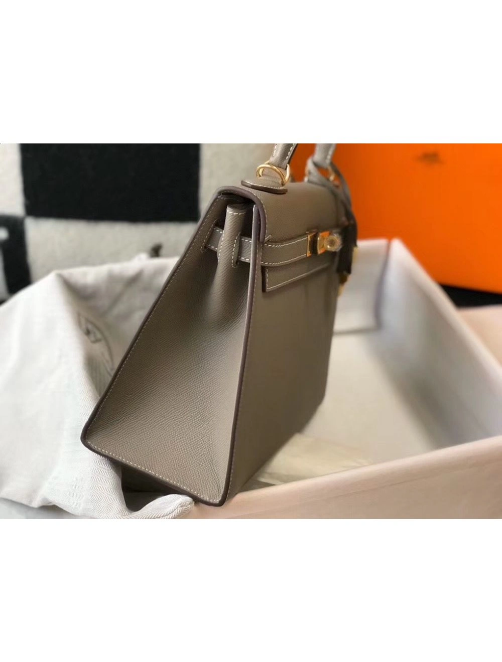 Hermes Kelly 28cm Bag In Gris Asphalt Epsom Leather GHW