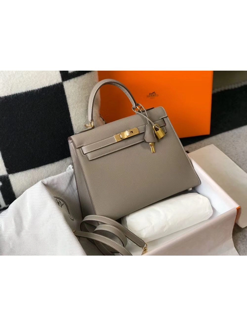 Hermes Kelly 28cm Bag In Gris Asphalt Epsom Leather GHW