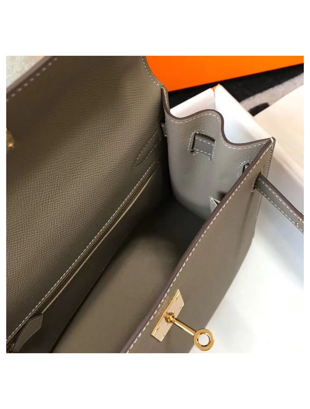 Hermes Kelly 28cm Bag In Gris Asphalt Epsom Leather GHW