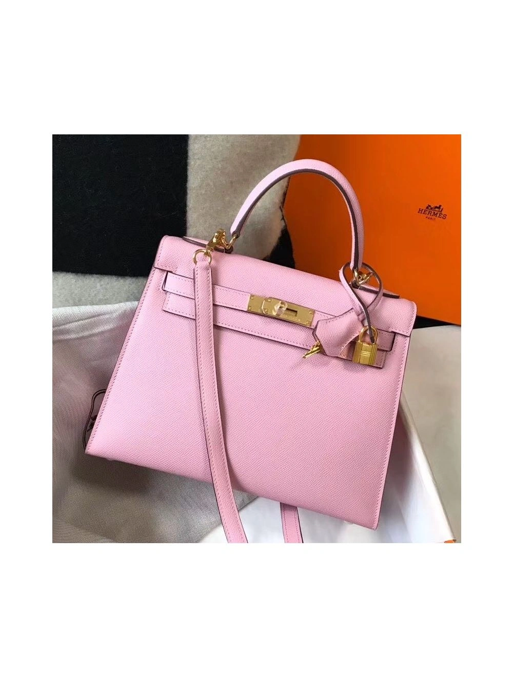 Hermes Kelly 28cm Bag In Mauve Sylvestre Epsom Leather GHW