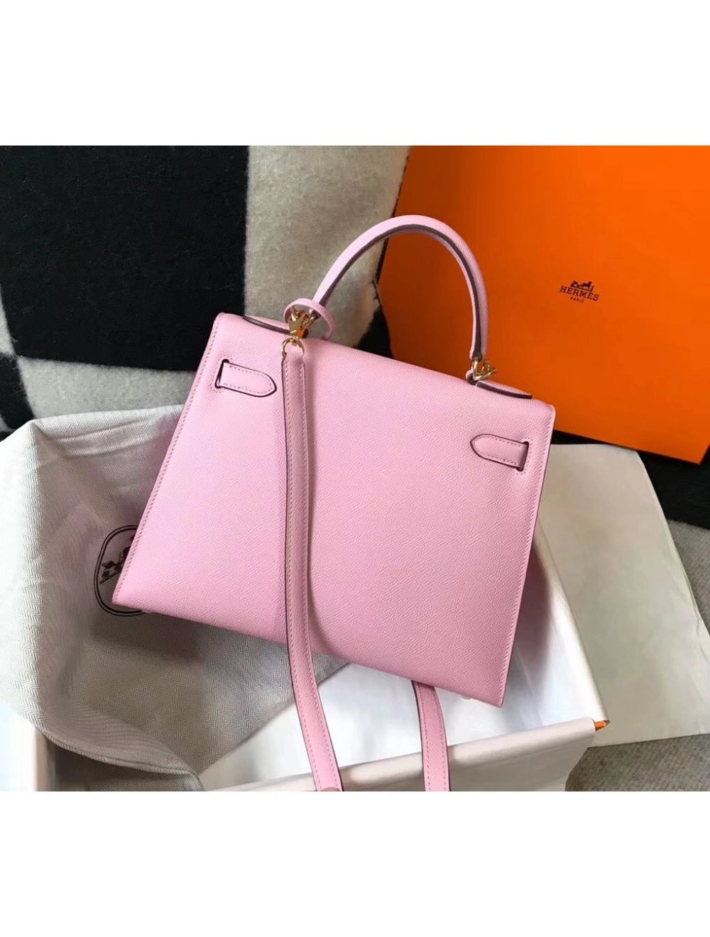 Hermes Kelly 28cm Bag In Mauve Sylvestre Epsom Leather GHW