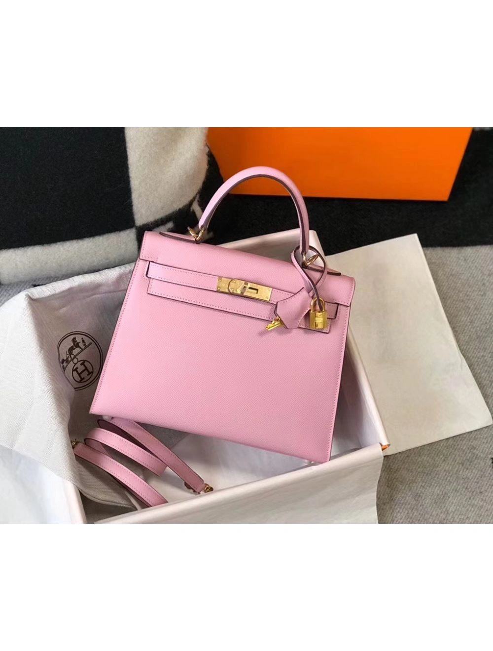 Hermes Kelly 28cm Bag In Mauve Sylvestre Epsom Leather GHW