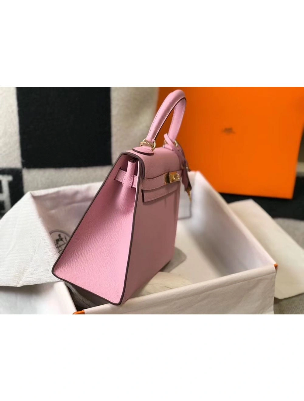 Hermes Kelly 28cm Bag In Mauve Sylvestre Epsom Leather GHW