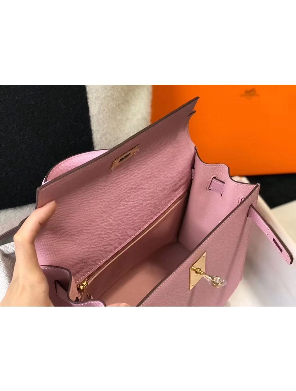 Hermes Kelly 28cm Bag In Mauve Sylvestre Epsom Leather GHW