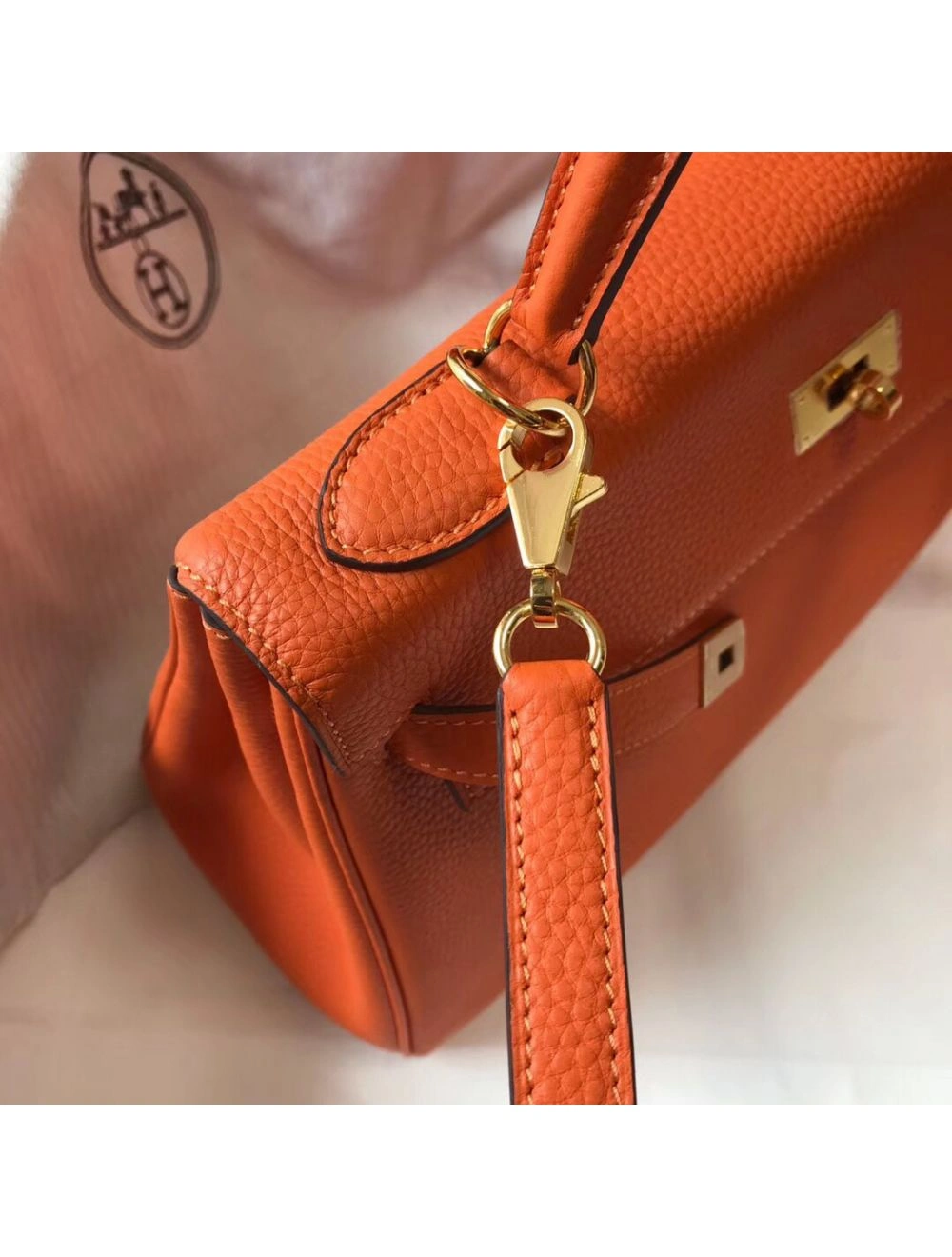 Hermes Kelly 28cm Bag In Orange Clemence Leather GHW