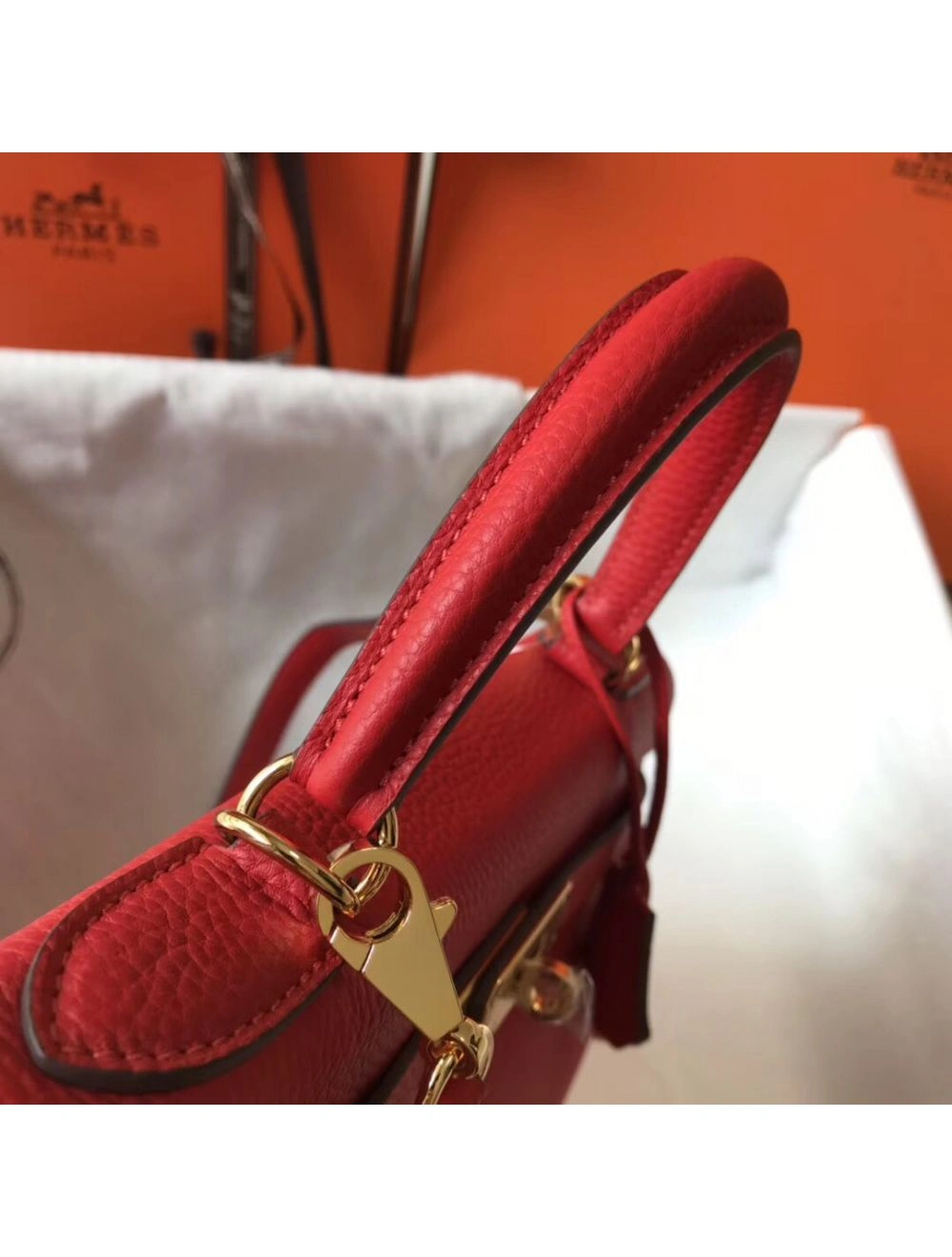 Hermes Kelly 28cm Bag In Red Clemence Leather GHW