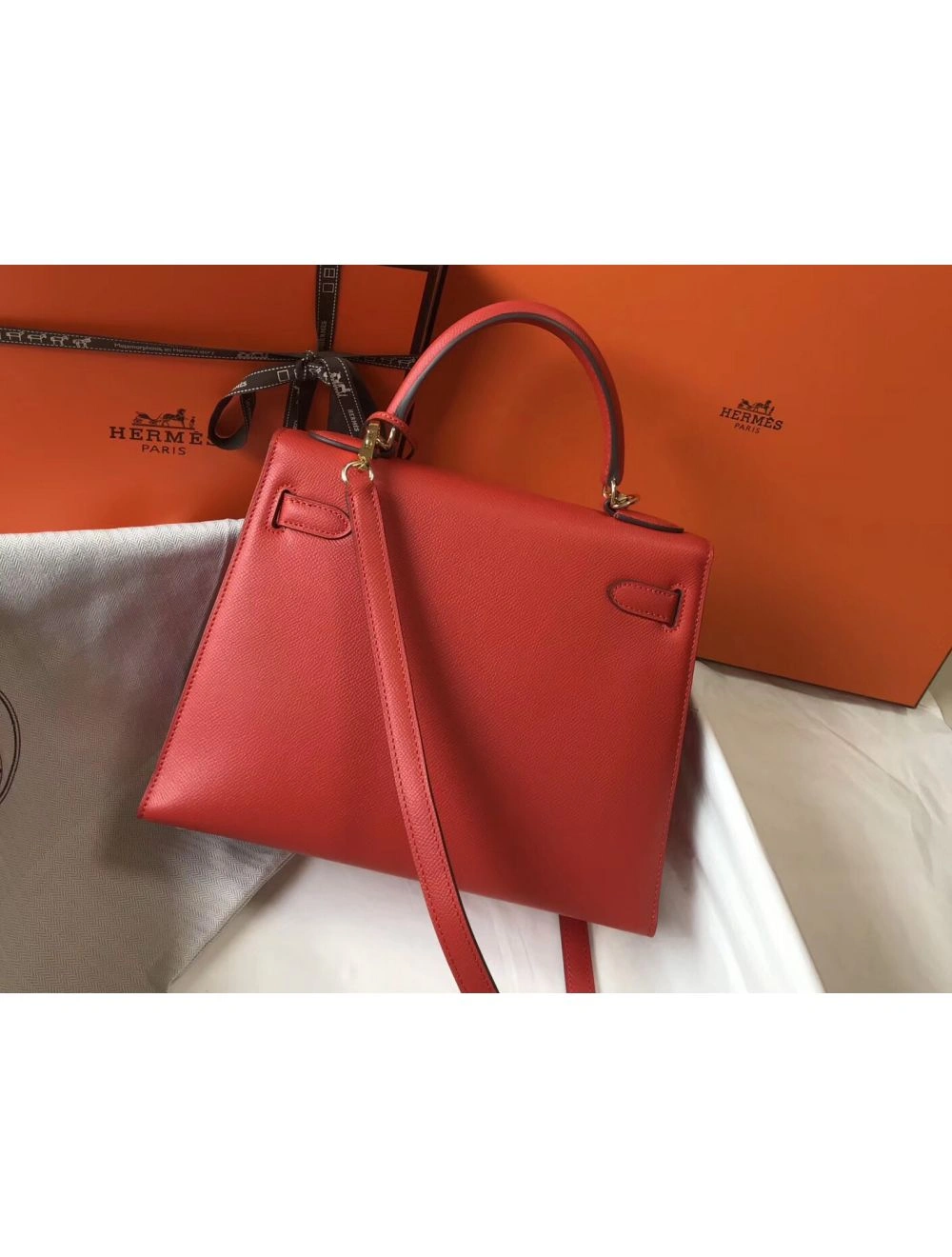 Hermes Kelly 28cm Bag In Red Epsom Leather GHW