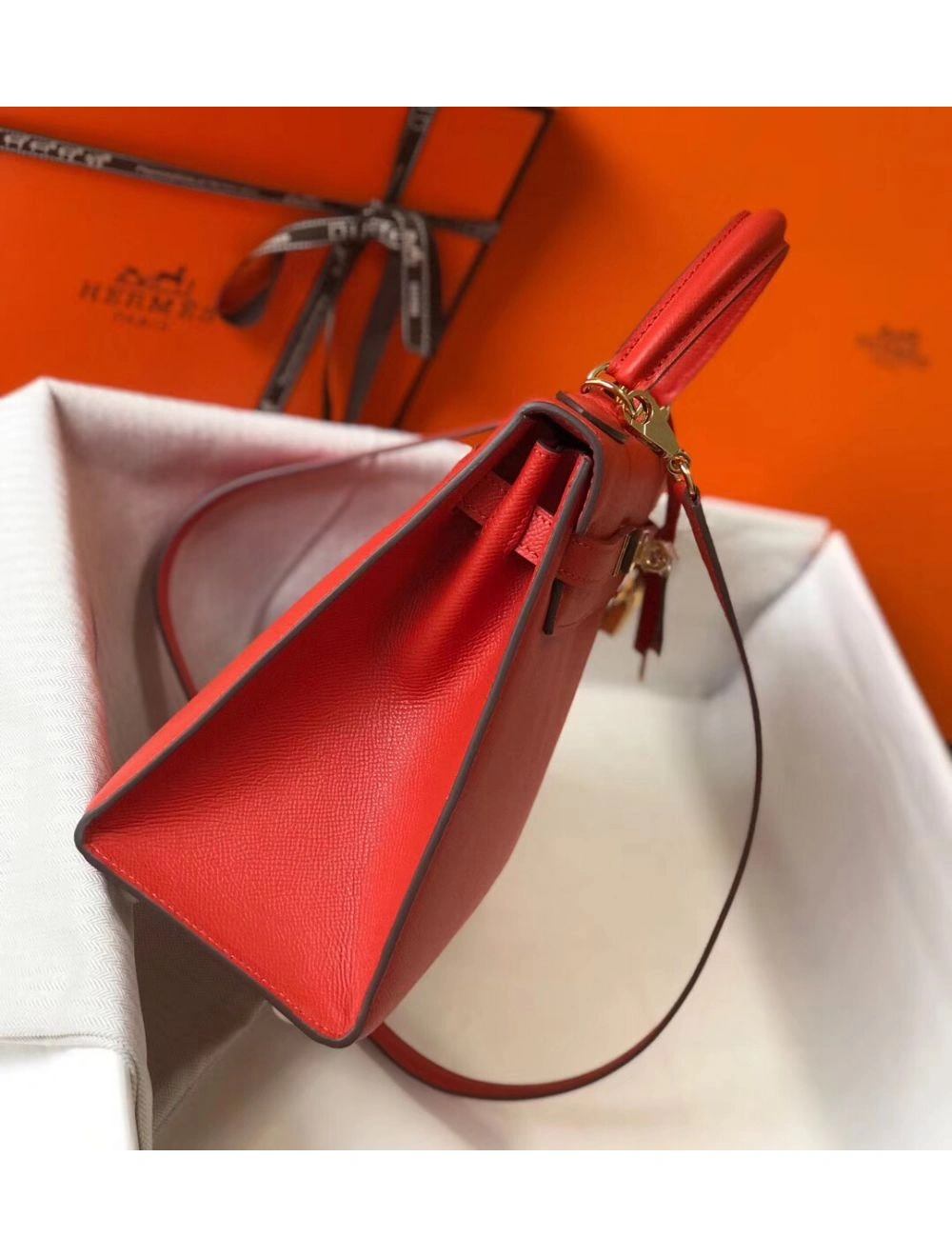 Hermes Kelly 28cm Bag In Red Epsom Leather GHW