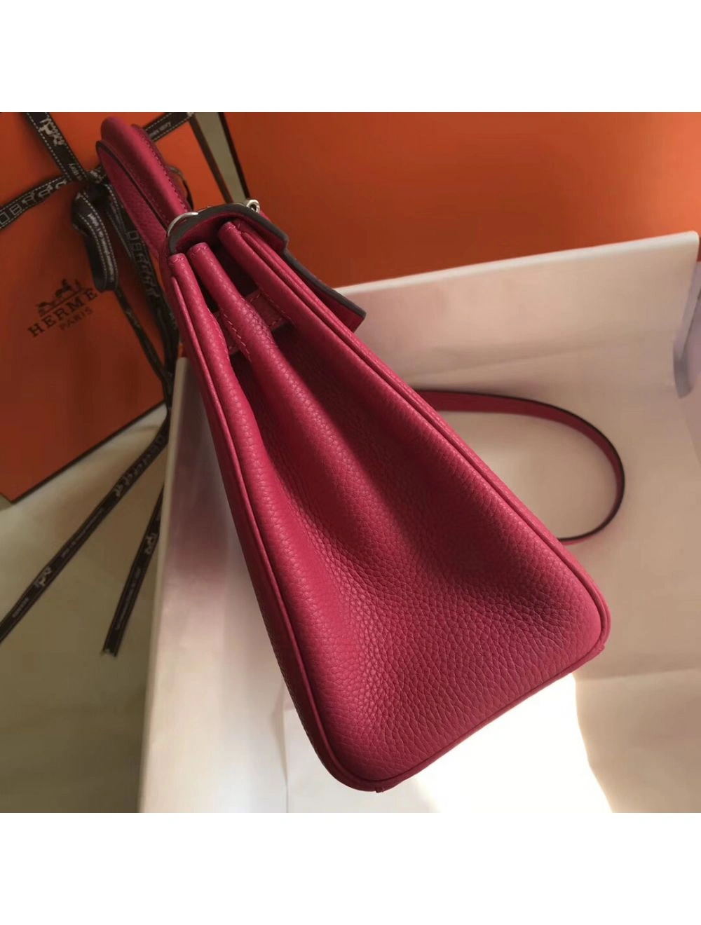 Hermes Kelly 28cm Bag In Rose Red Clemence Leather PHW