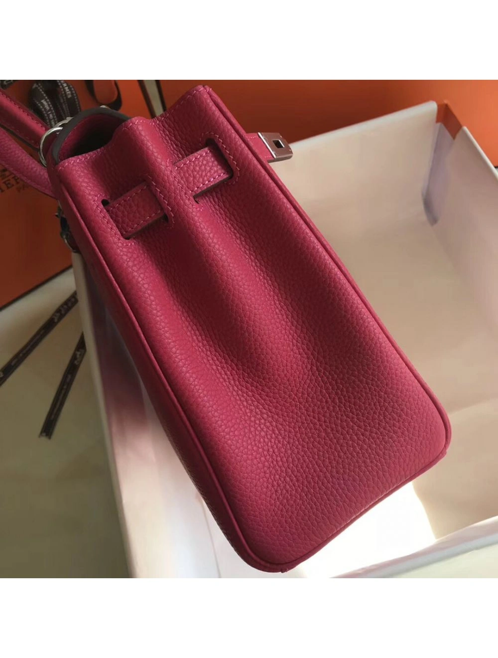 Hermes Kelly 28cm Bag In Rose Red Clemence Leather PHW