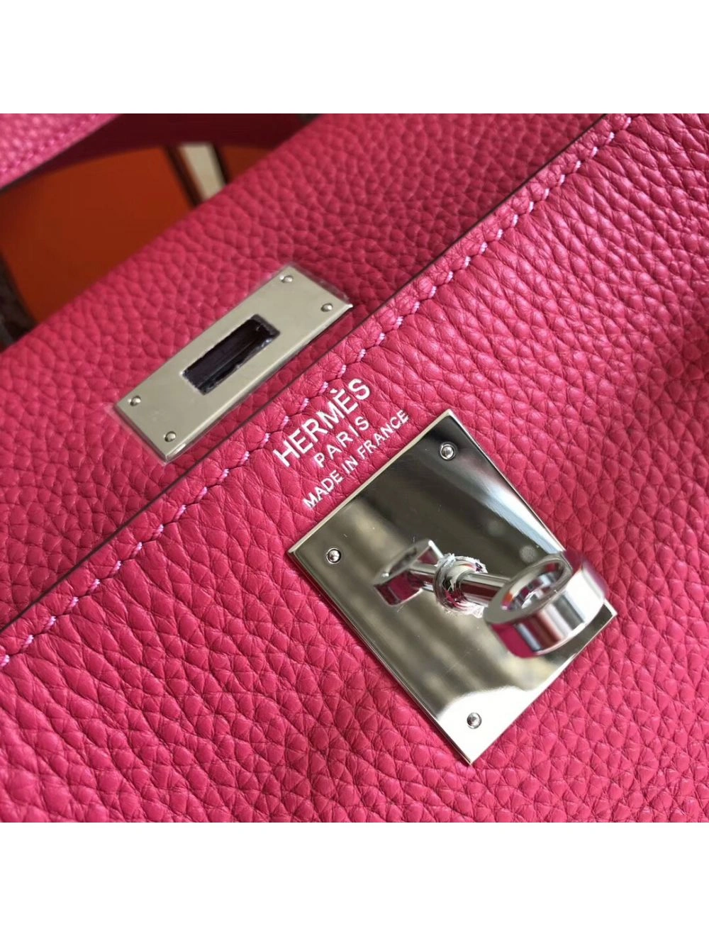 Hermes Kelly 28cm Bag In Rose Red Clemence Leather PHW